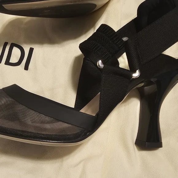 Fendi Black Slingback Heels with Sophisticated Mesh Design - Picture 6 of 7